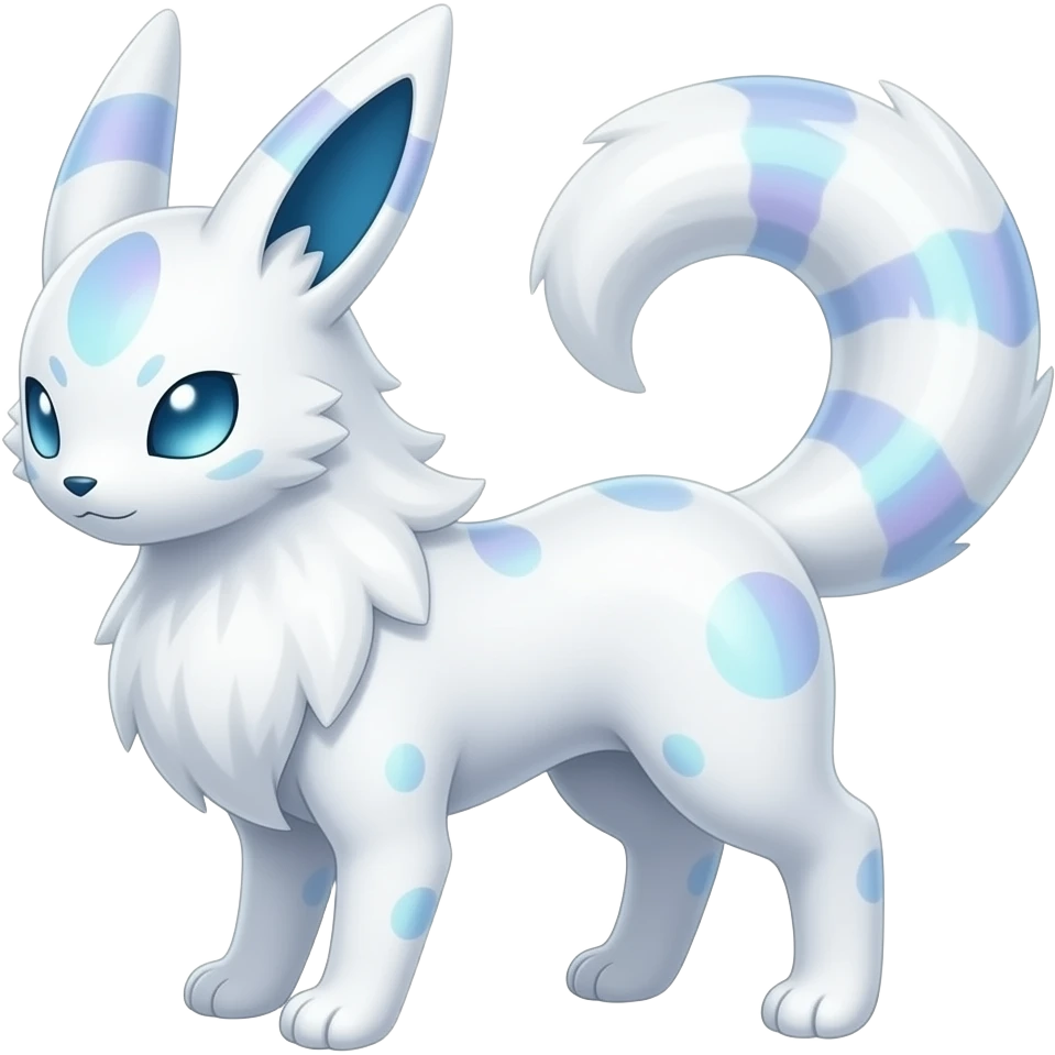 Shiny Pastel White Iridescent Celestial Salandit-Umbreon-Genet-Noivern-Noibat-Serval-Hybrid (Full body) emoji