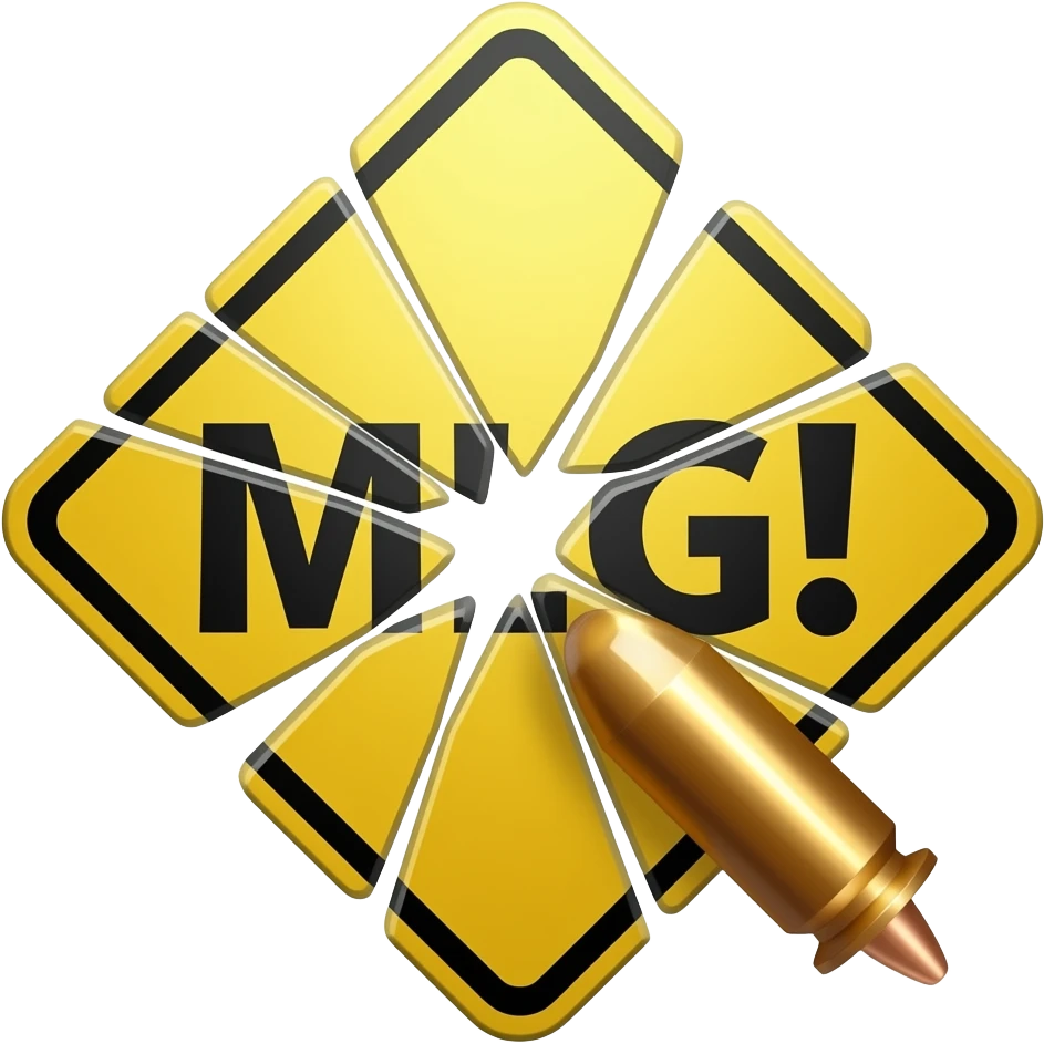 Надпись MLG! жёлтого цвета и рассыпалась на части от выстрела пули emoji