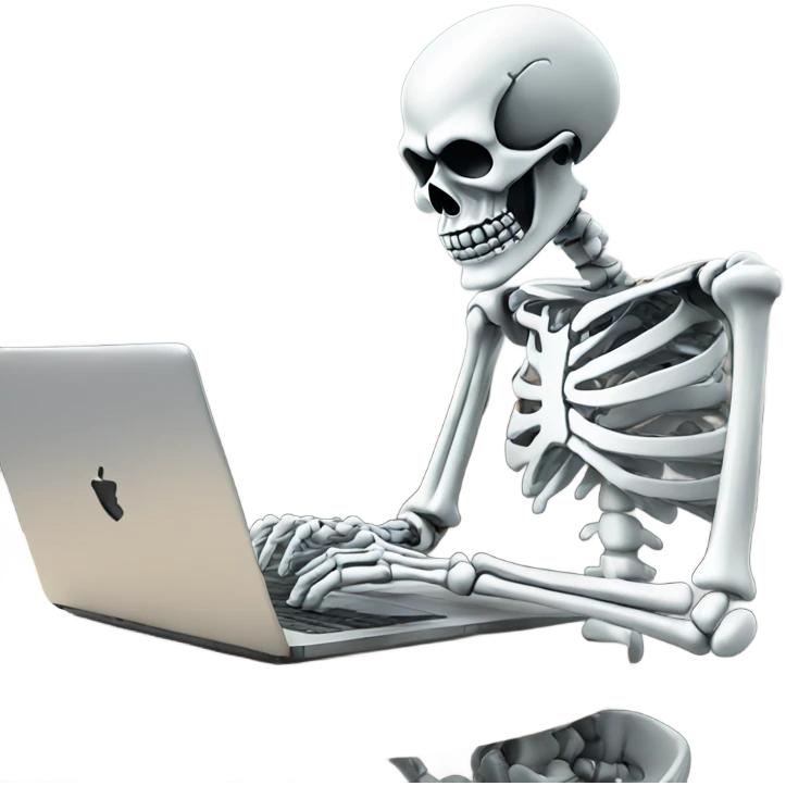 Chrome Skeleton working on laptop with desk emoji