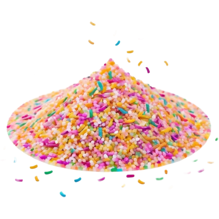 Cinematic Realistic Sparkles & Sprinkles, a delicate swirl of tiny, multicolored sugar confetti and edible glitter, scattered across a smooth reflective surface, each speck glinting under soft ambient light, glowing vibrantly with a dreamy and magical charm. emoji