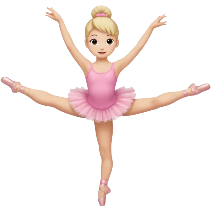 aestethic blonde girl doing ballet, with a pink tutu, bun, with a leg on the floor, and the other one in the air emoji
