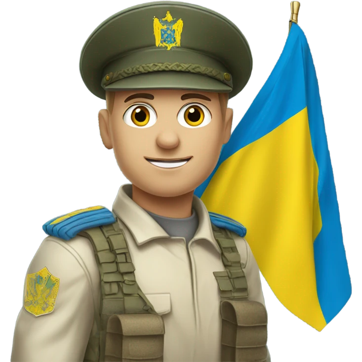 super realistic white soldier with Ukrainian flag emoji