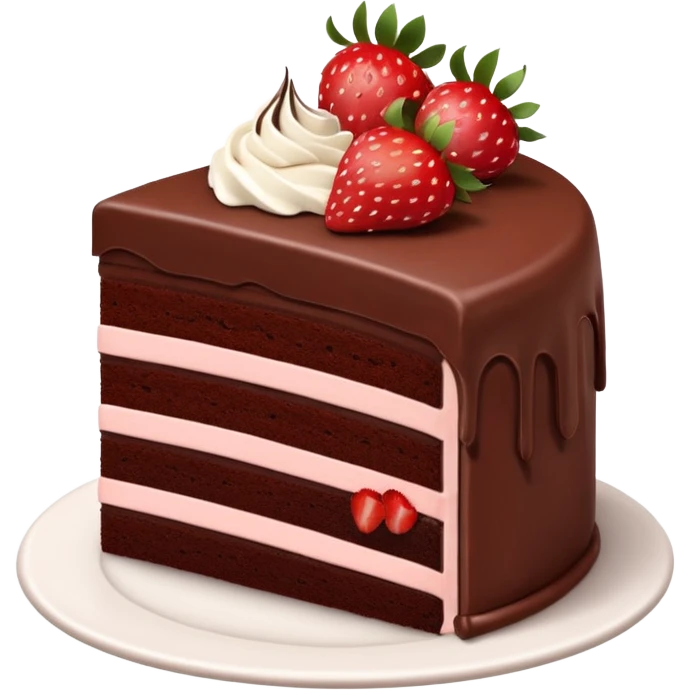 slice of chocolate cake with strawberries, showing the cake layers emoji