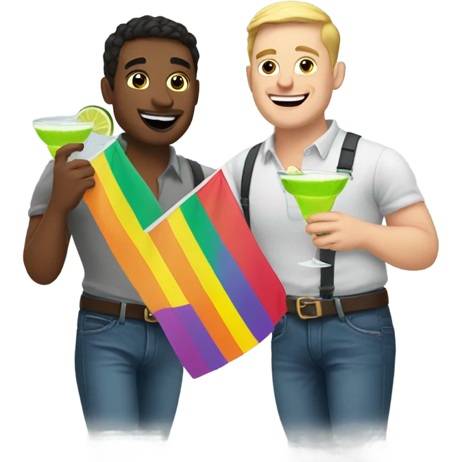 Gay white men drinking margaritas with a pride flag emoji