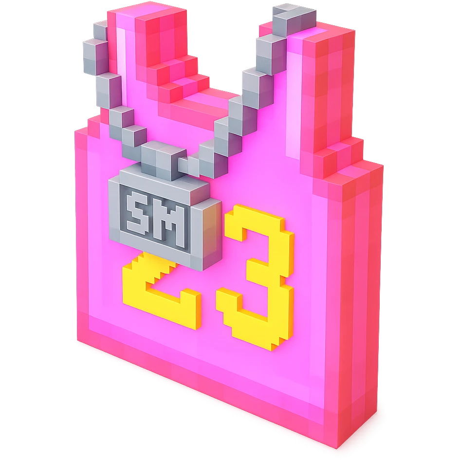 светящейся розовая баскетбольная майка с надписью "23" и серебряная цепь с надписью "SM", no background emoji