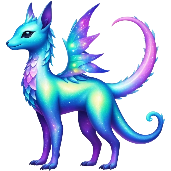 Shiny Exotic Nebulae Colorful Neon-colored Glittery Ethereal Sparkly Iridescent Amaura-Aurorus-Fakémon-hybrid-creature (full body)  emoji