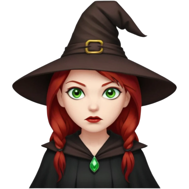 Dark blood Red haired witch. Green eyes annoyed. Sexy attitude. emoji