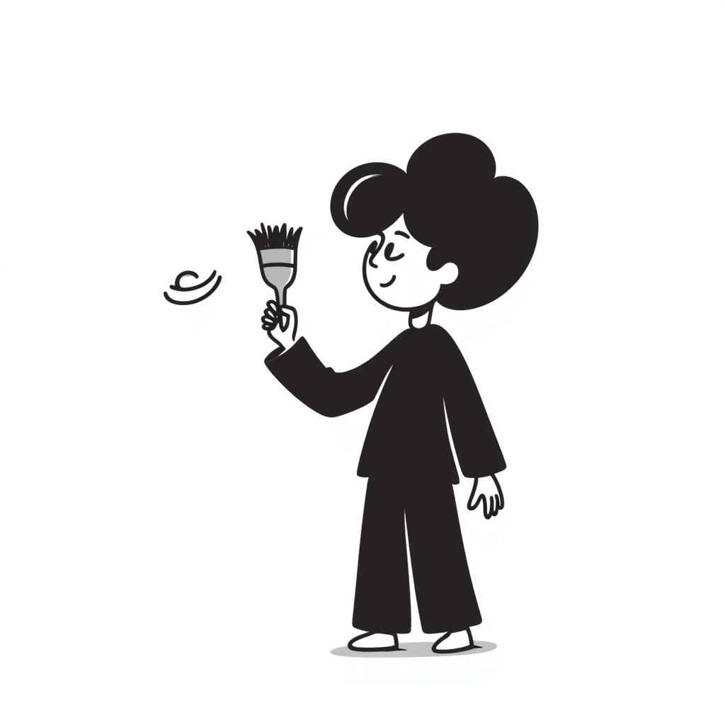 A paintbrush morphing into a metal human figure silhouette, representing artistic identity emoji