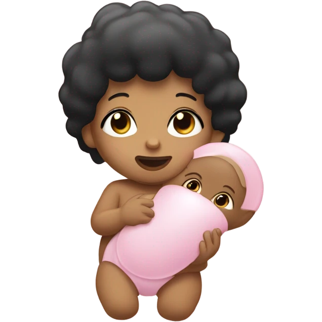 Tan baby with light pink pacifier being held by a tan woman with black hair emoji