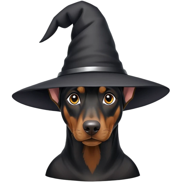 Doberman with black witch hat emoji