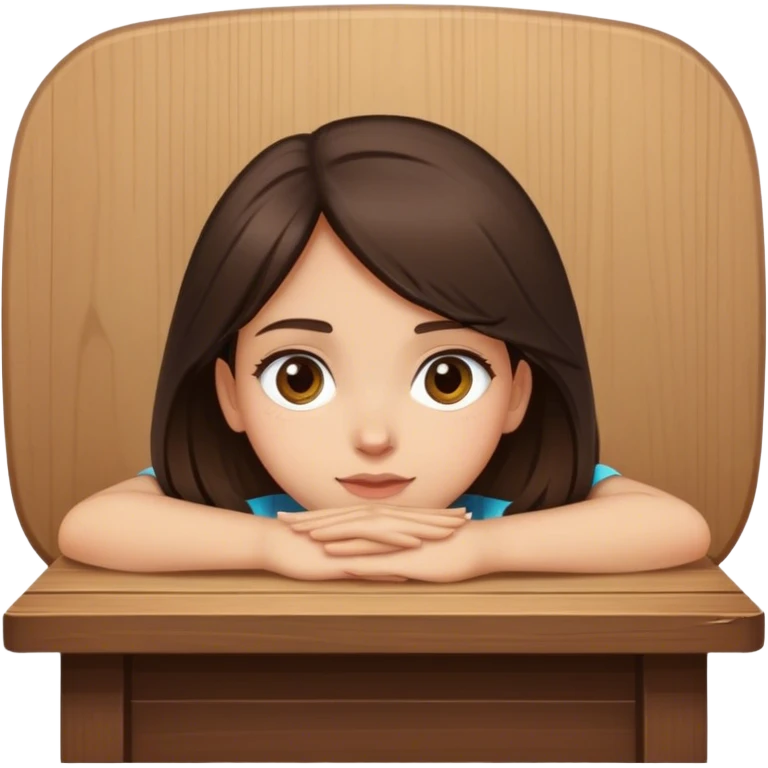  A brunette girl peering up from behind a table face view  emoji