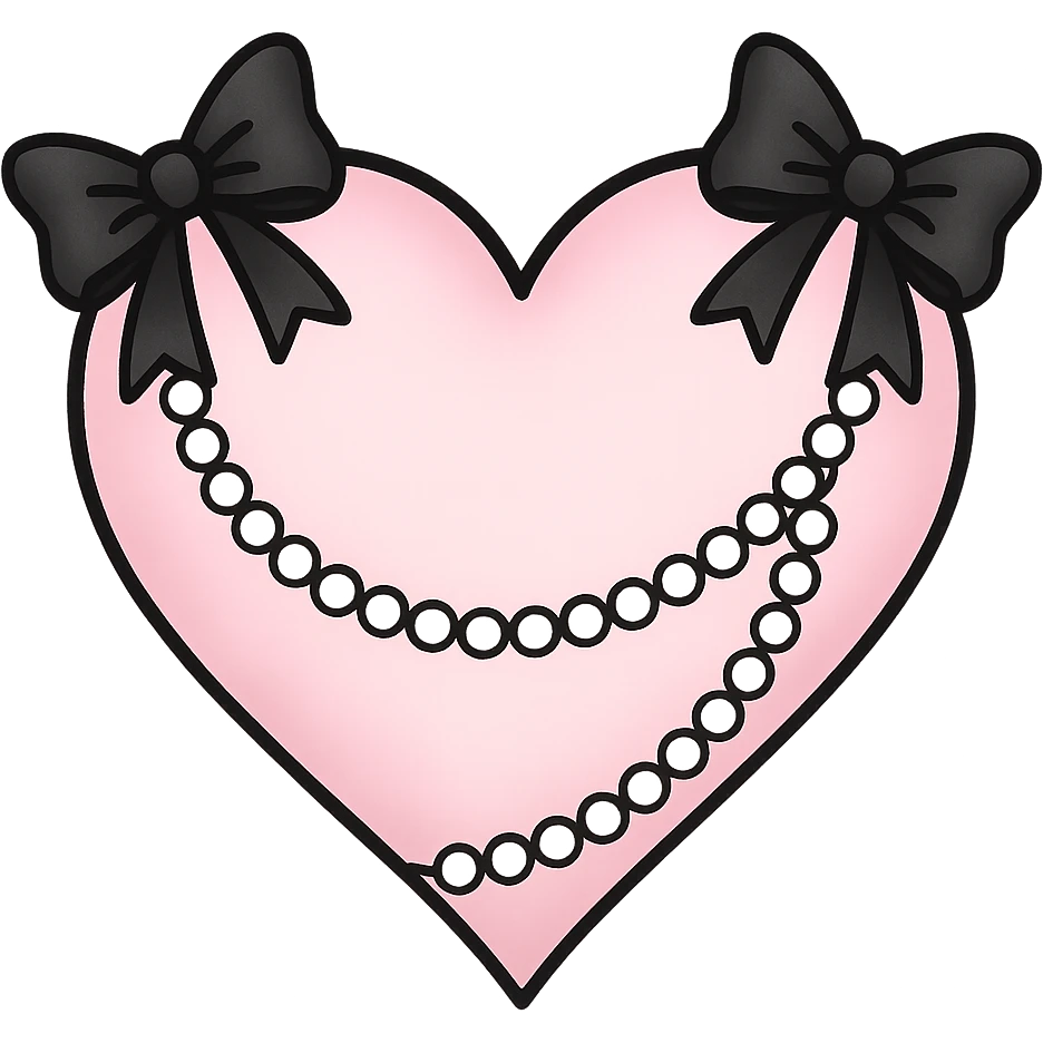 pastel goth heart with black bows and pearls, soft pink and black, cute gothic style, remove background emoji