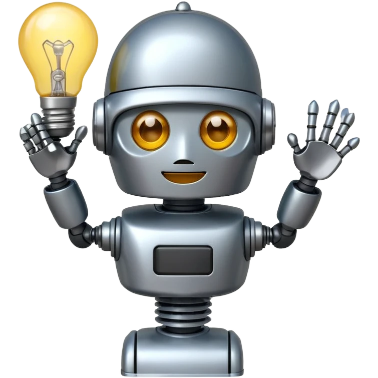 emoji for artificial intelligence, friendly robot with lightbulb emoji