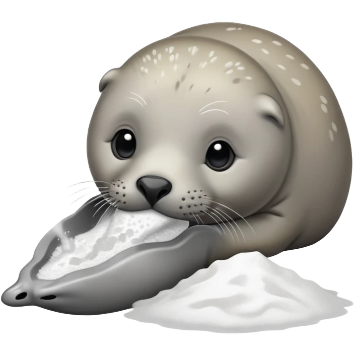 Grey seal is Sniffing white powder and holding the powder  emoji