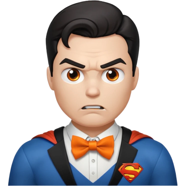 a superman with organe bow tie, angry emoji