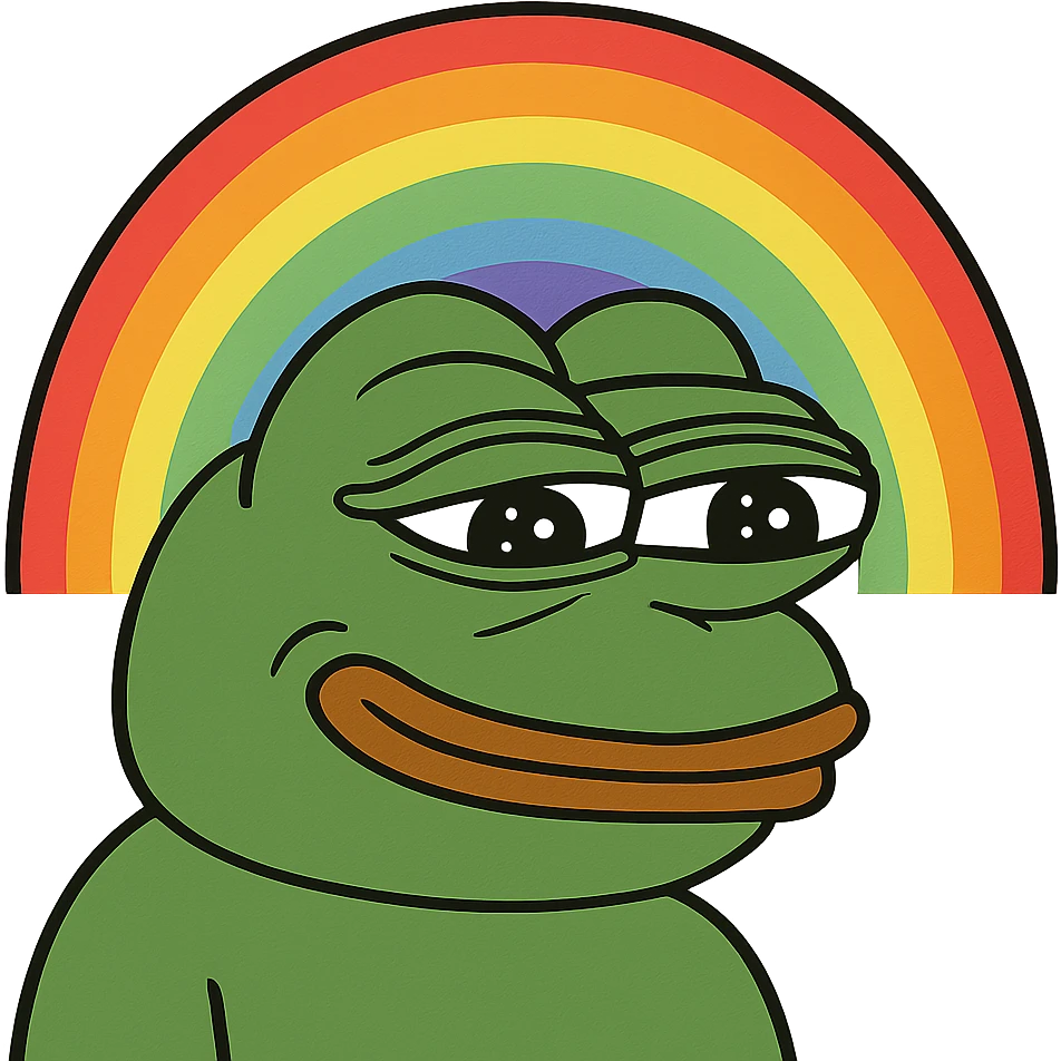 pepe the frog with a rainbow emoji