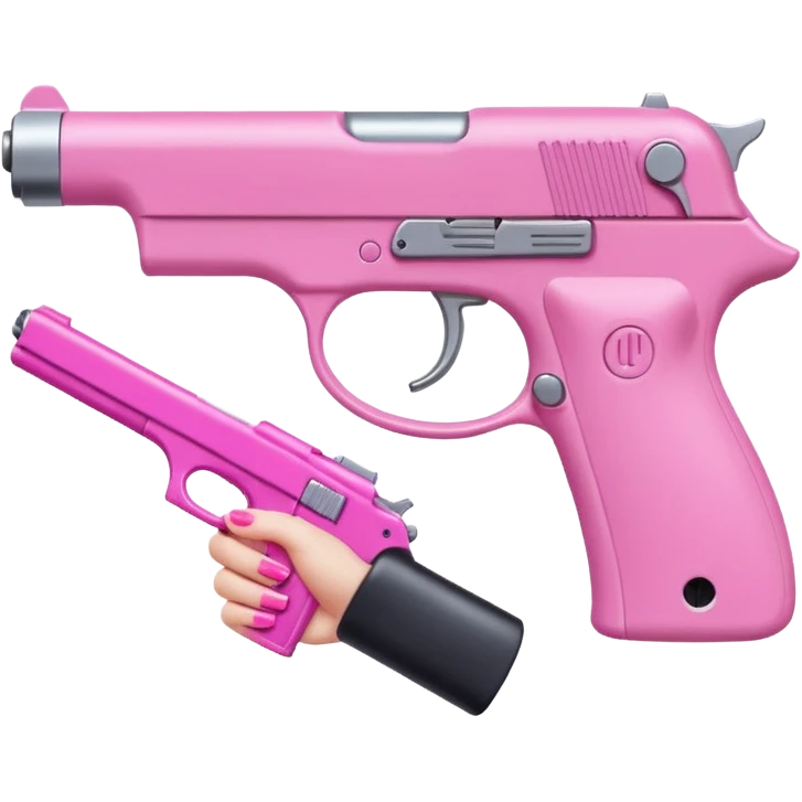 white girl hand with pink nails holding a pink gun emoji