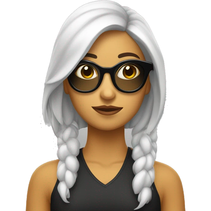 Chica blanca con pelo suelto negro y lentes linda  emoji