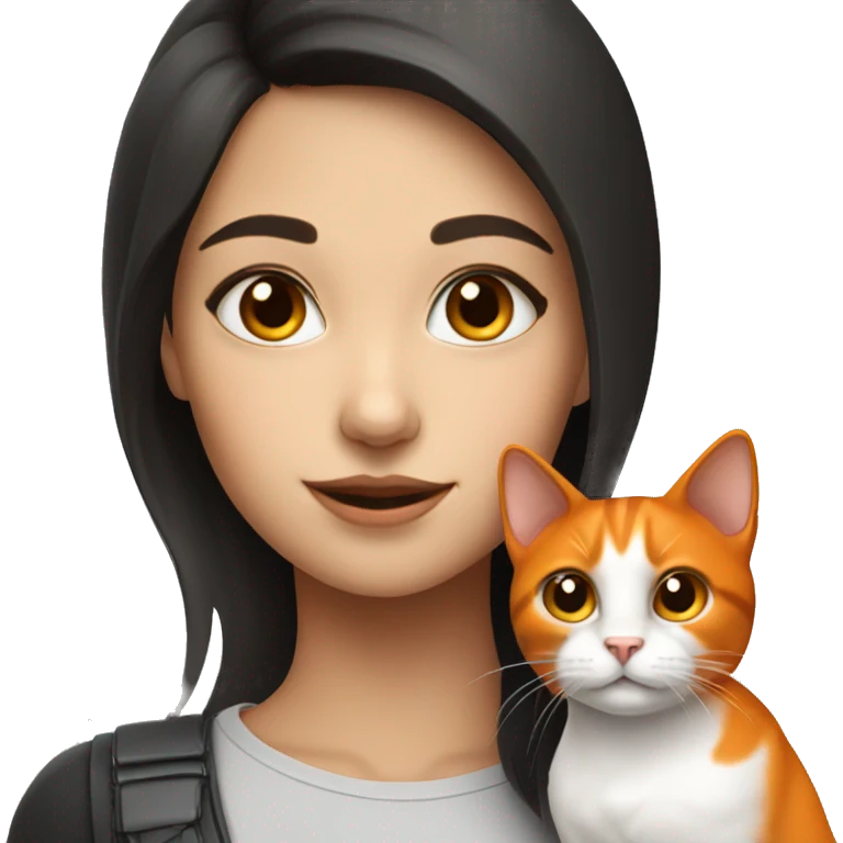 Brunette girl with tricolor cat black white and orange emoji