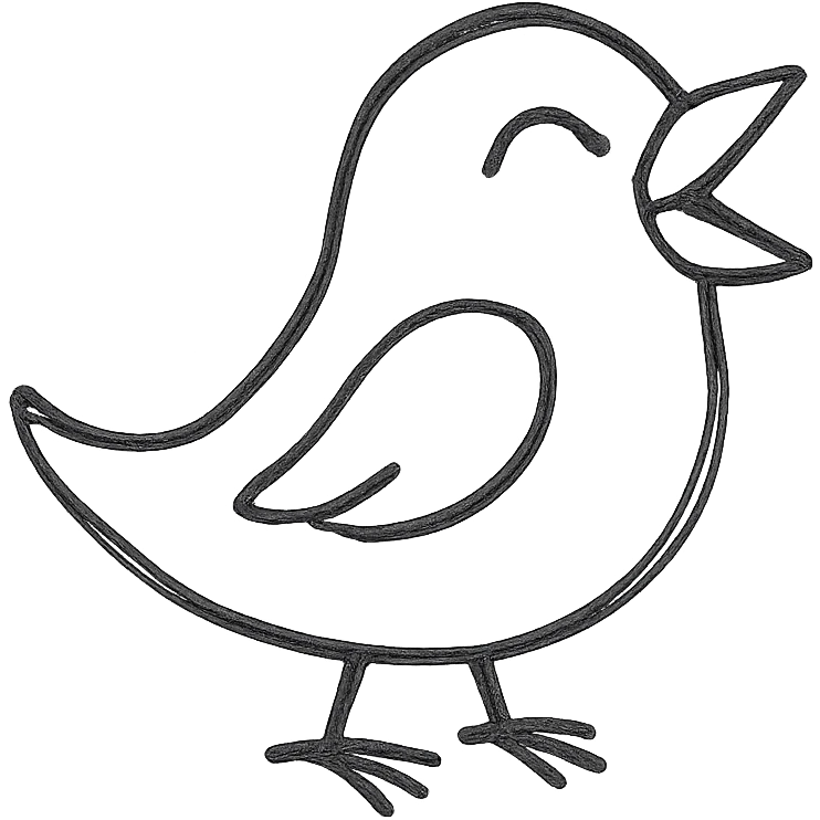 bird icon, simple and clean, minimal details, black outline, no fill, laughing expression emoji