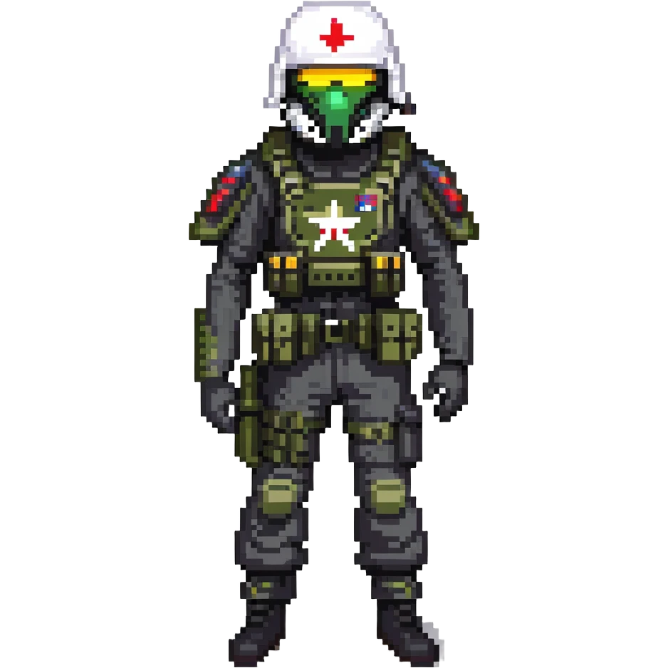 armed figure in all-black military clothing, shiesty mask, and helmet emoji