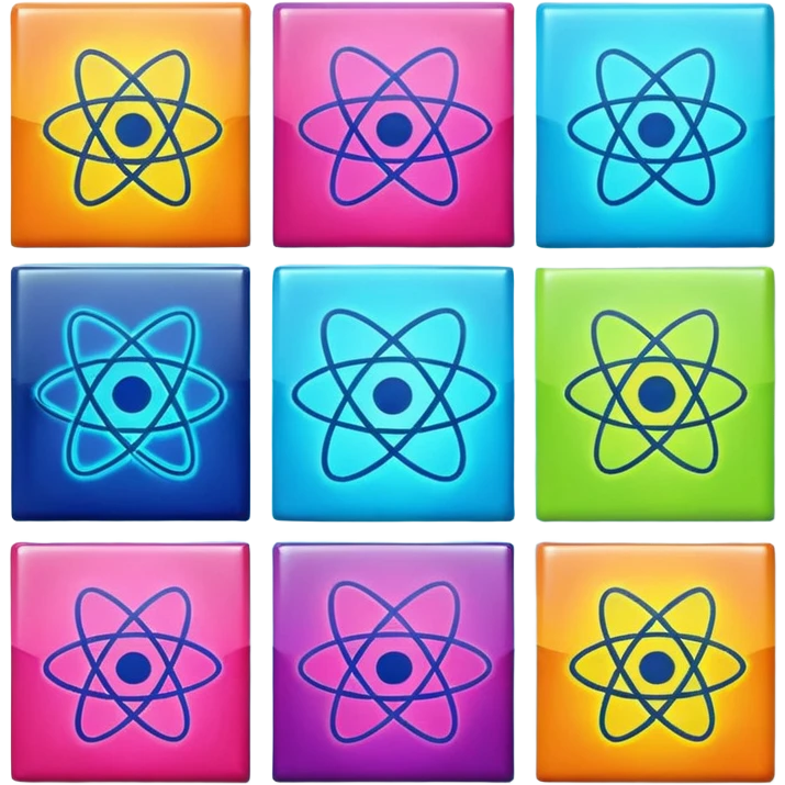Generate 8 unique emoji-style icons representing chemical element tiles, atomic symbols, colorful science grid blocks, and laboratory chemistry themes. emoji