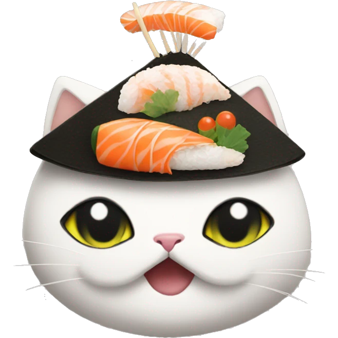 cat wearing sushi as a hat emoji