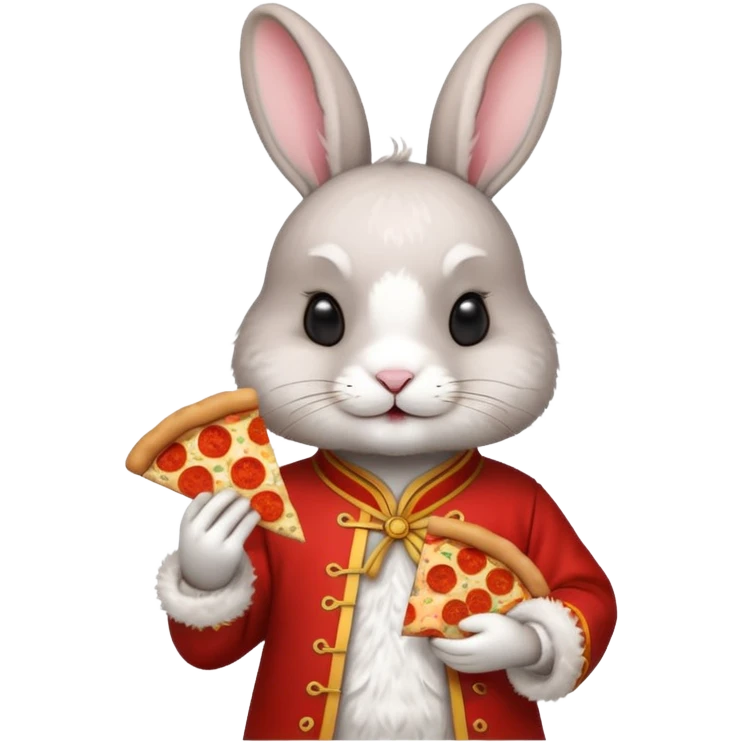 rabbit, wearing chinese ancient custome, with pizza emoji