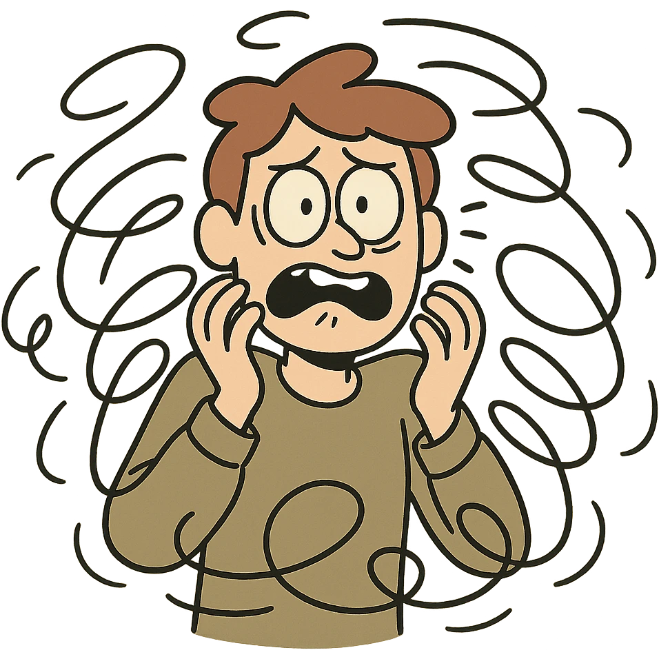a person surrounded by swirling lines, showing anxiety, cartoon style emoji