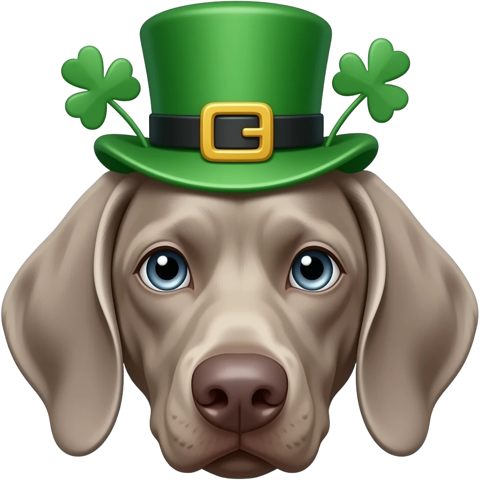 Gray eyed Weimeraner head with st Patrick’s day garb emoji