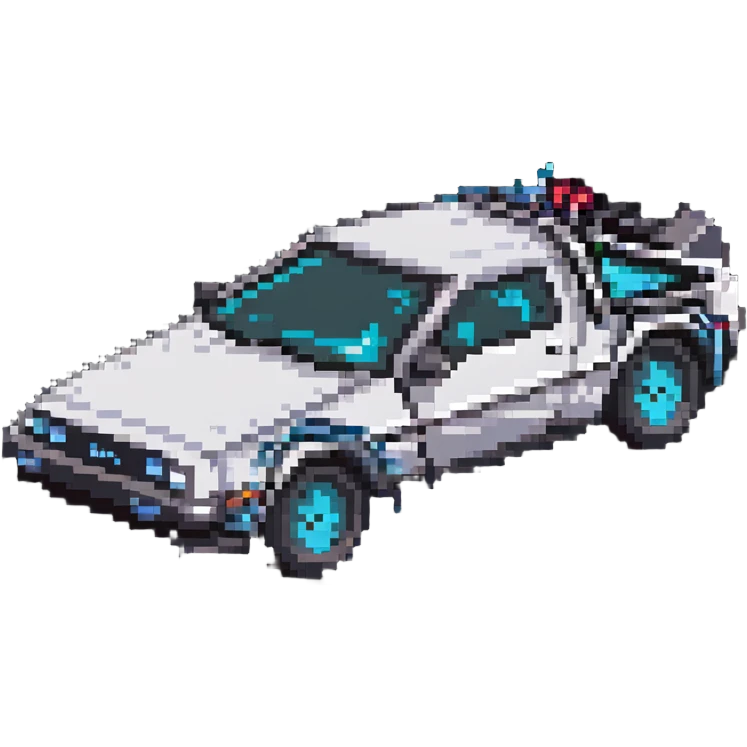 DeLorean car with time circuits emoji
