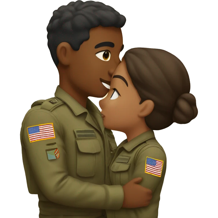 Army brown boy with girlfriend kiss emoji