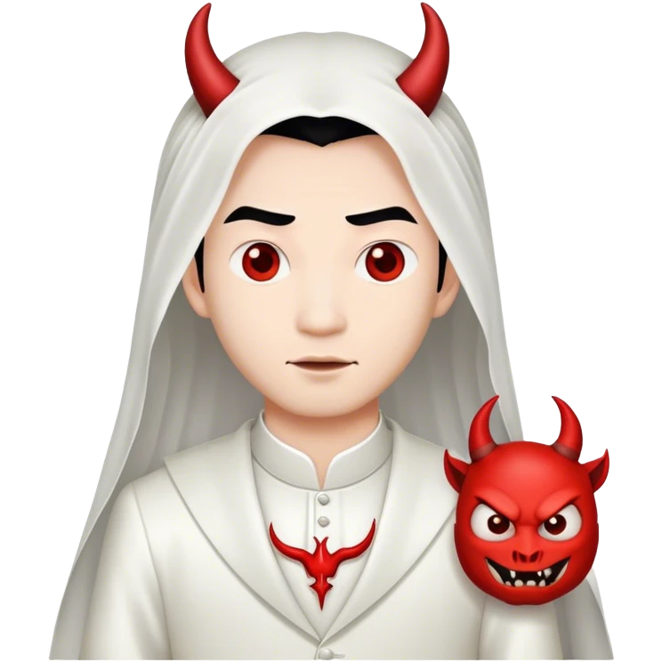 an asian male bride with the face of devil in wedding dress emoji