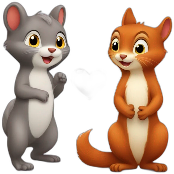 a squirrel in love gives a heart to a cat emoji