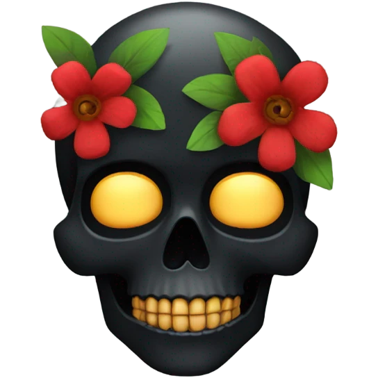 black skull with red flowers emoji
