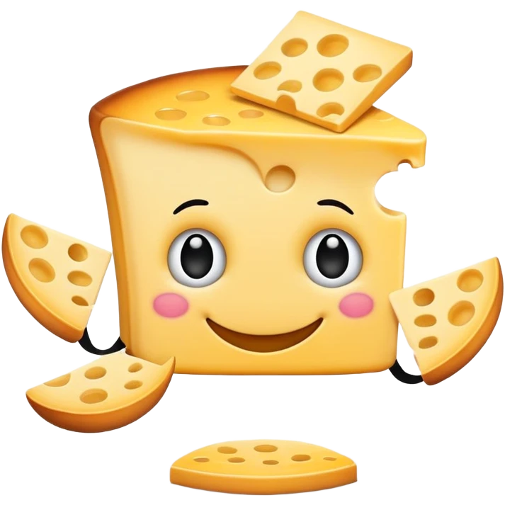 una rebanada de pay de queso con cara pies y manos emoji