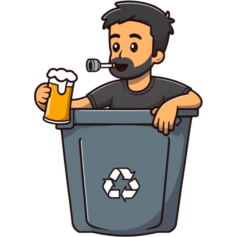 Armenian man drinking beer while sitting in a trash can emoji