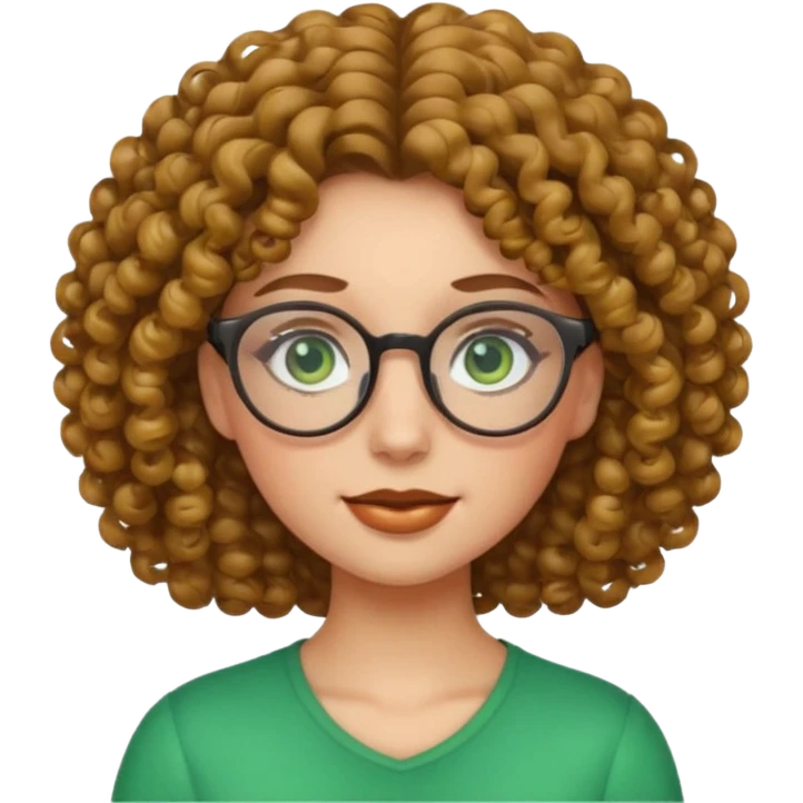 emoji de chica joven con gafas, pelo rizado y ojos verdes emoji