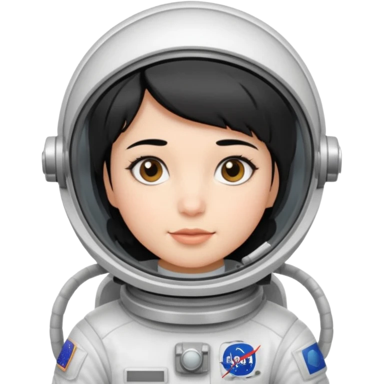 Young, female, astronaut suit, short black hair, white skin
 emoji