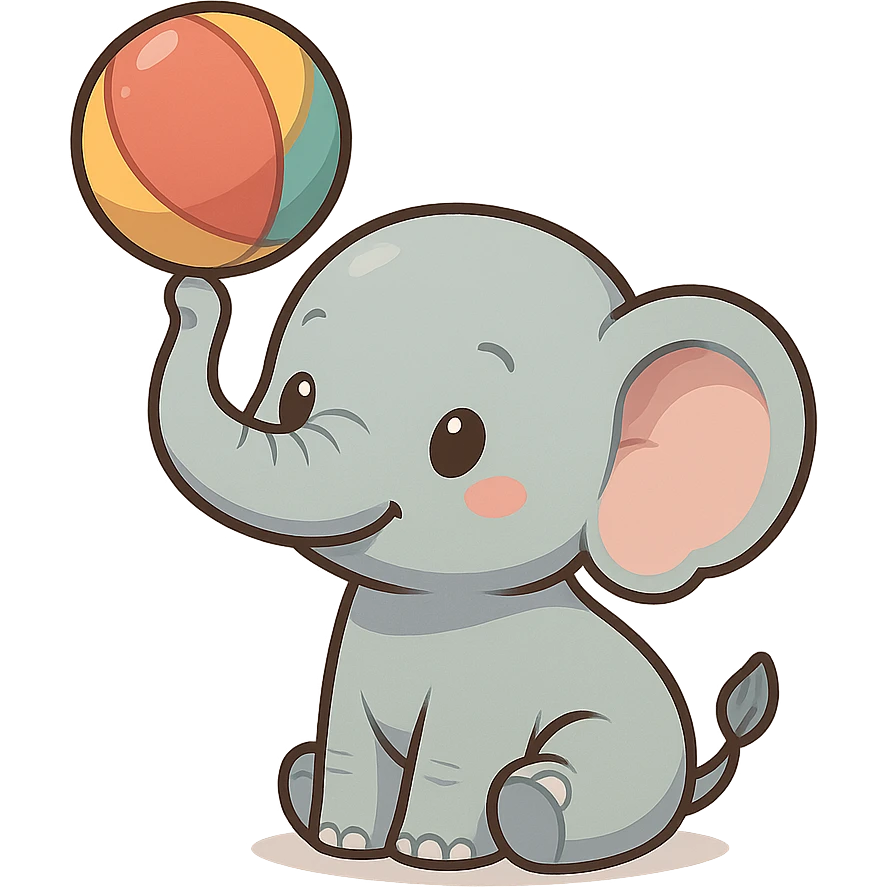 一只可爱的大象，鼻子上顶着一个球 emoji