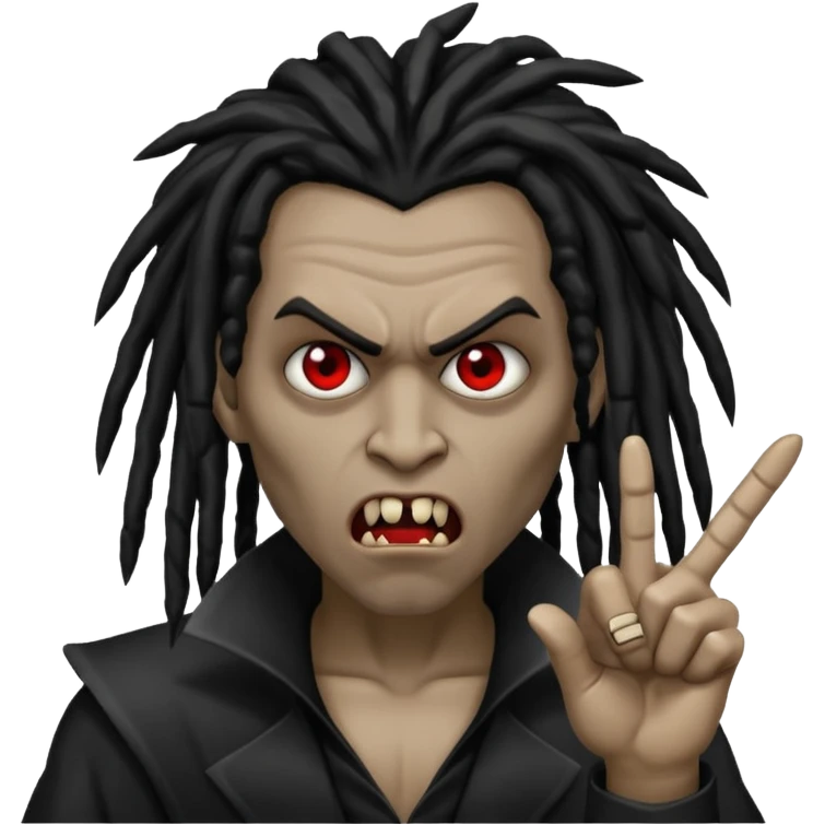 A black vampire with dreads throwing up da middle finger  emoji