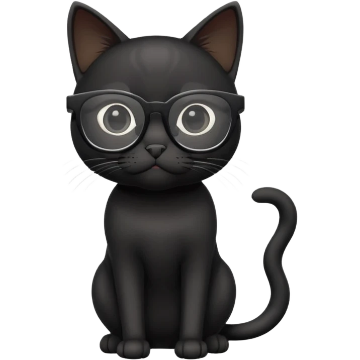 black cat full body wearing white glasses with square modern frames emoji