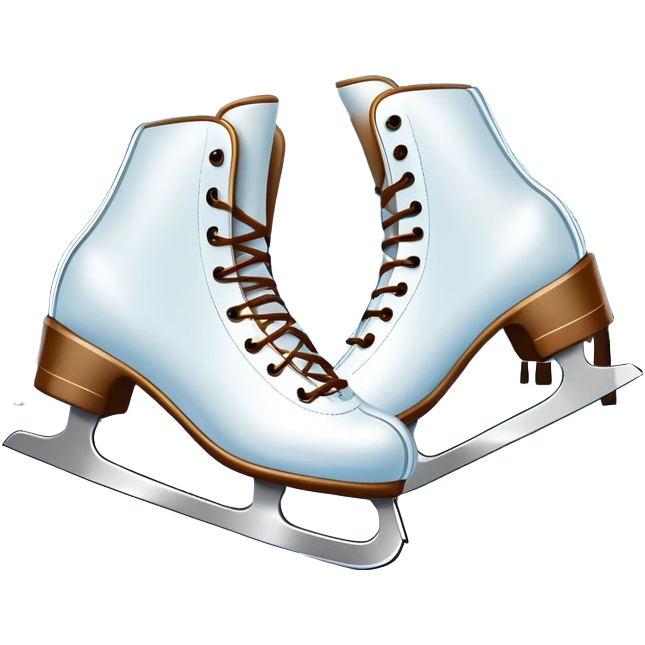 An icon showing In the background, twinkling lights, winter trees, and cheering spectators create a festive atmosphere. a pair of elegant ice skates gliding across a smooth, frozen rink with snowflakes in the air. Transparent background highlights the grace and charm of ice skating. emoji
