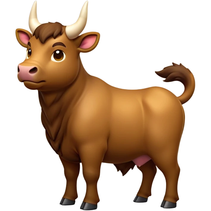 cinematic-[brown bull]-realistic-full-body-standing-emoji,-tail-flicking-lazily,-head-tilted-dramatically,-sleek-[brown]-fur,-simplified-yet-realistic-focused-features,-highly-detailed,-glowing-with-an-almost-sarcastic-glow emoji