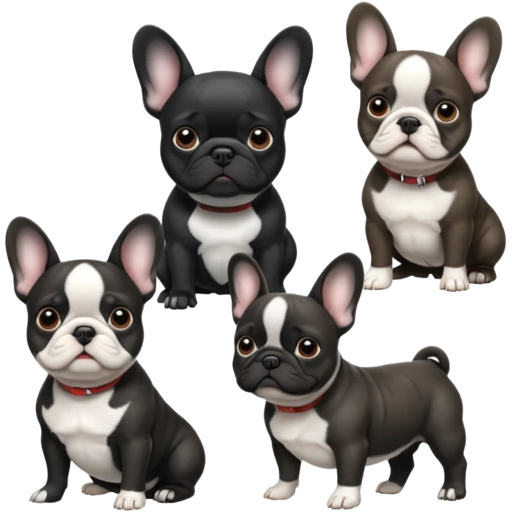 Чёрно Белый французский бульдог в разных позах emoji