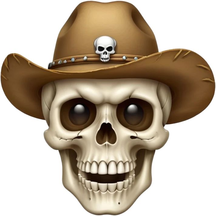 skull wearing a cowboy hat with mewing expression emoji