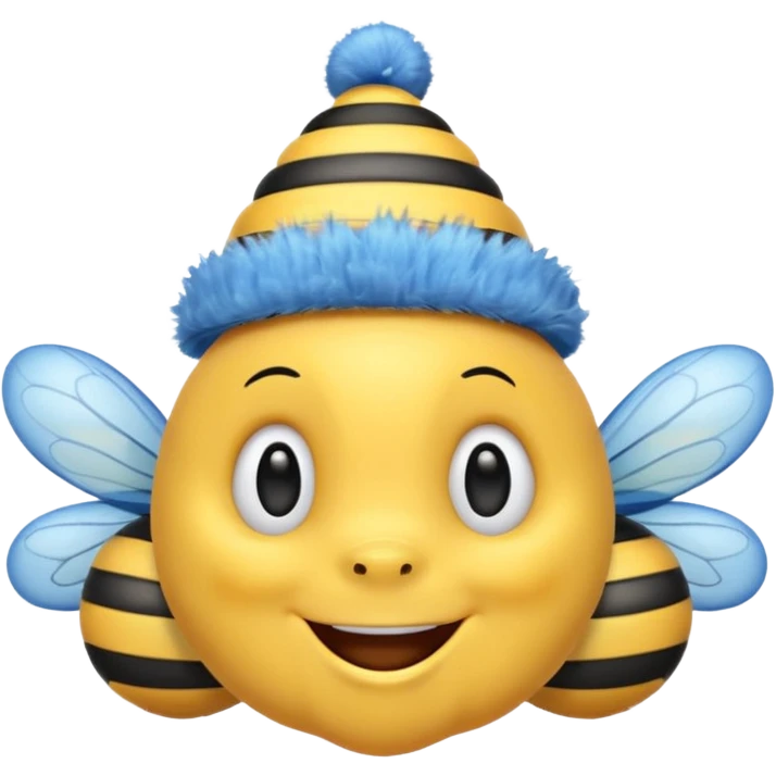 
Bees with blue Birthday Hat, Happy bee with striped party hat emoji