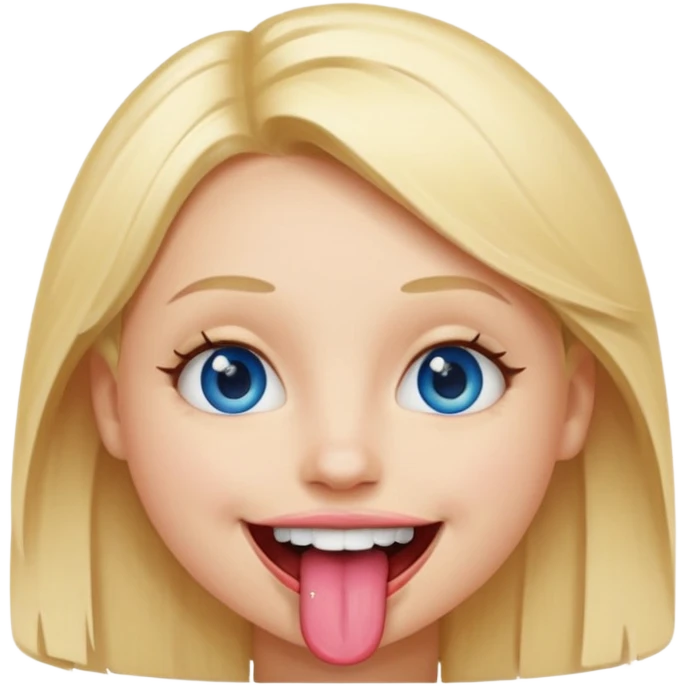 a smiley face with tongue out just a little bit, blue eyes and blonde hair emoji