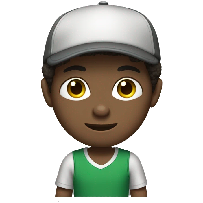 White boy with dark brown hair with a basketball hat on with his hair hanging out with green eyes and grey shirt and dark grey pants  emoji