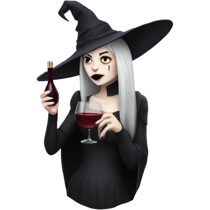 Pale goth witch drinking red wine emoji